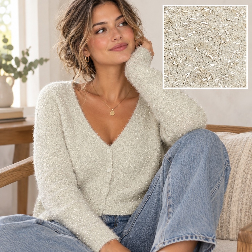 Old Navy Cream & Gold Metallic Cardigan Sweater XXL Fuzzy Textured Party Holiday
